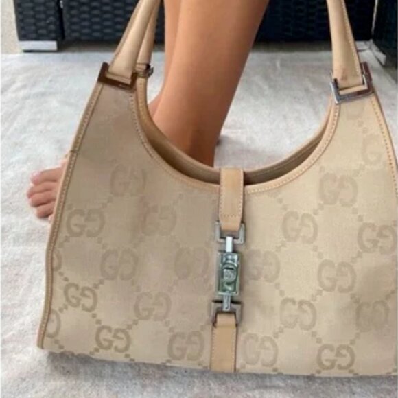 Gucci Vintage Large Logo Monogram Jackie Shoulder Hobo Bag in Beige Cream - Picture 5 of 16